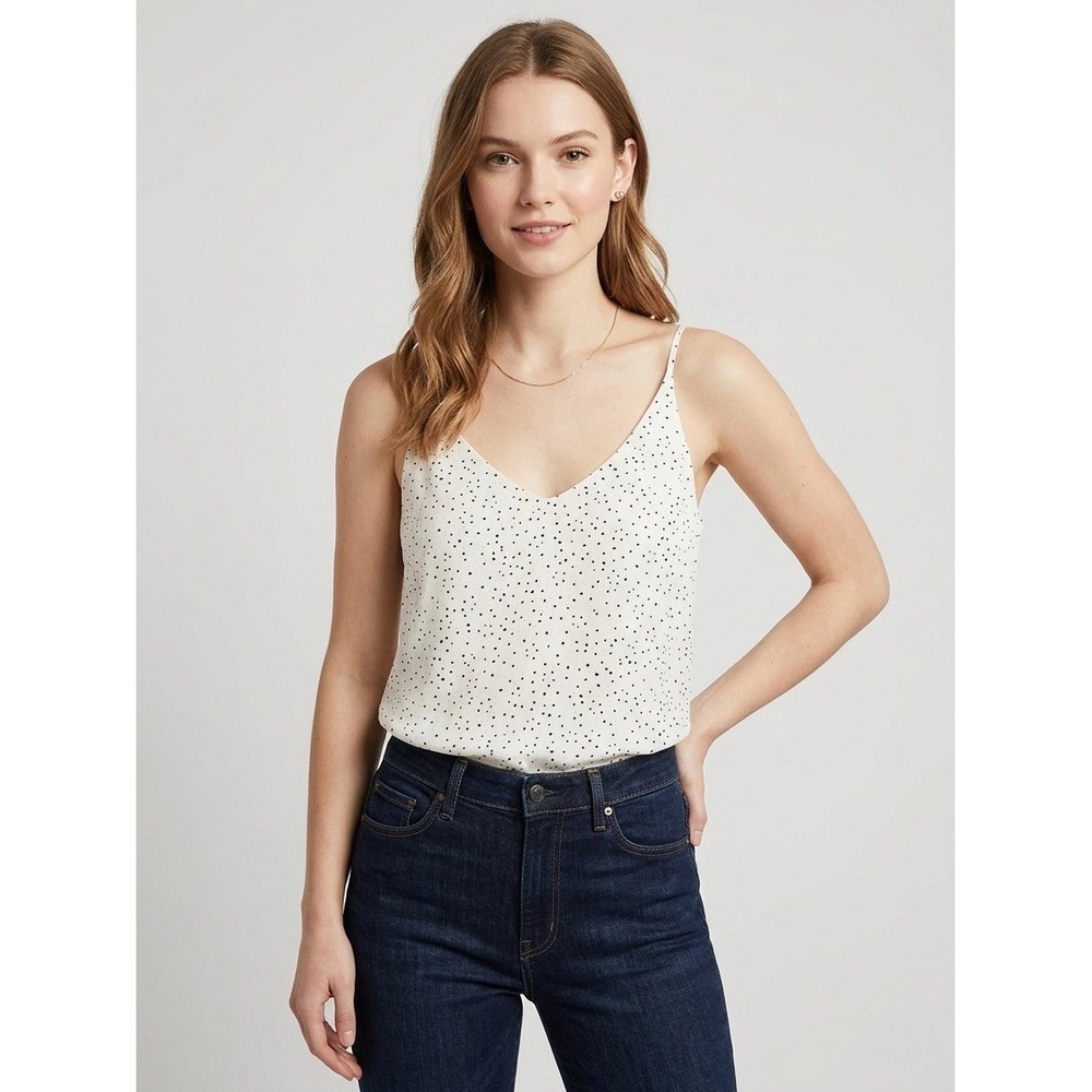 Banana Republic Polka Dot Camisole V-Neck Adjustable Strap Tank Top Ivory XS